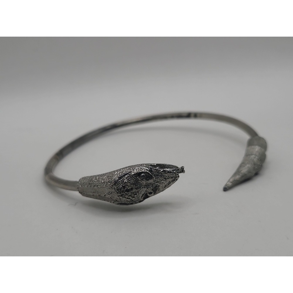 Silver Tone Dragon Head Open Cuff Bangle Bracelet Fantasy Mythical Statement